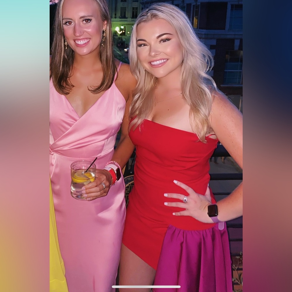 Red and Pink Strapless Mini Dress | Cocktail Dress | Strapless Fun Dress - Picture 3 of 10